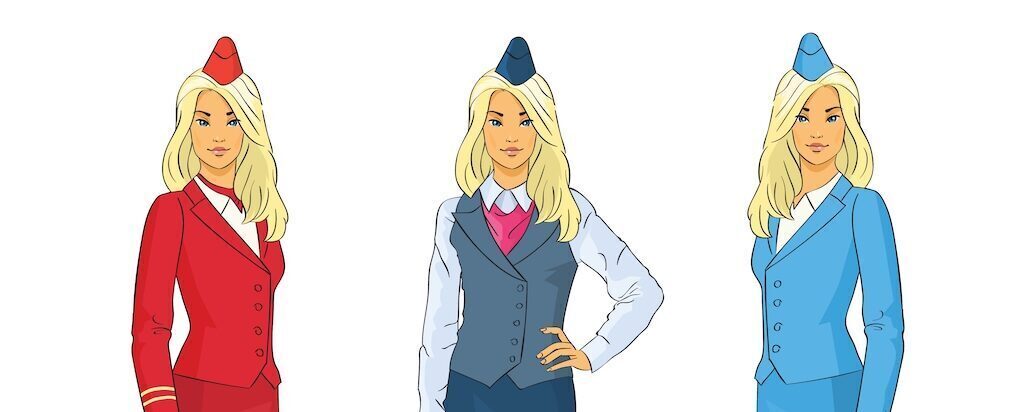 tre kvindelige steardesser med uniform